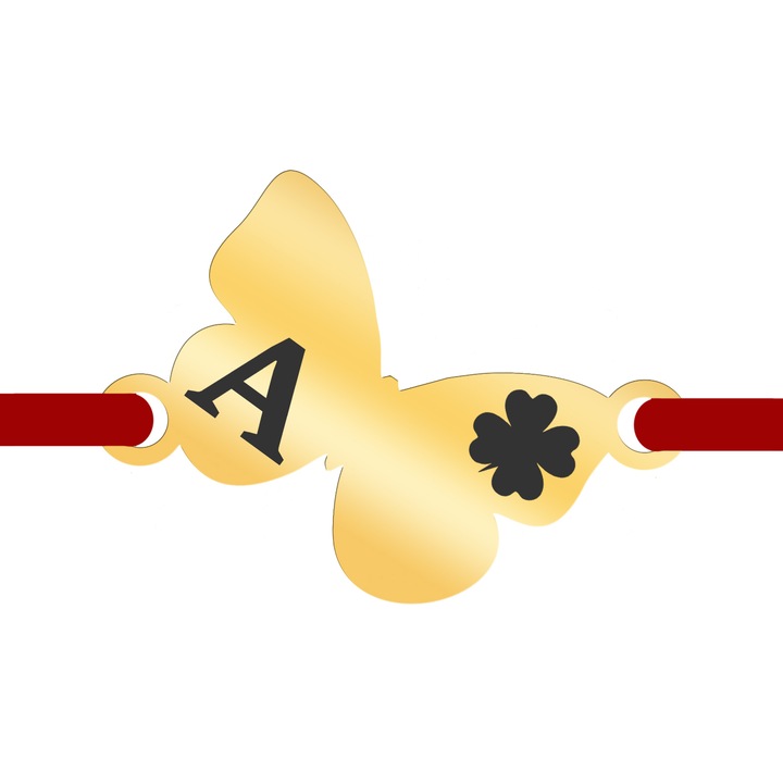 Martisor Bratara Inox Placat Aur 18K Fluture Trifoi Initiala A