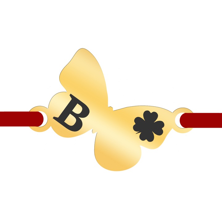 Martisor Bratara Inox Placat Aur 18K Fluture Trifoi Initiala B