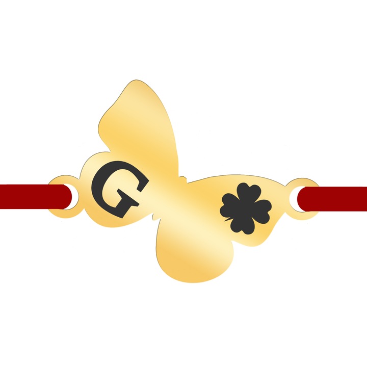 Martisor Bratara Inox Placat Aur 18K Fluture Trifoi Initiala G