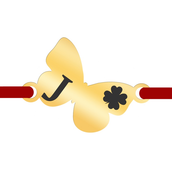 Martisor Bratara Inox Placat Aur 18K Fluture Trifoi Initiala J