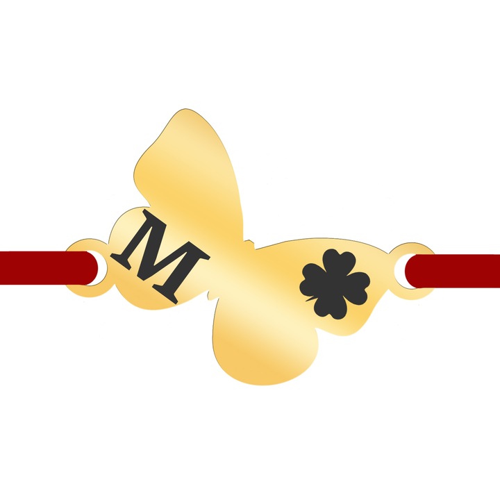 Martisor Bratara Inox Placat Aur 18K Fluture Trifoi Initiala M