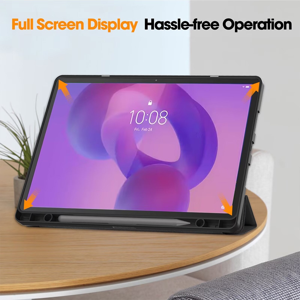 Husa pentru Lenovo Idea Tab Plus 12.1" (2025) cu Suport Stylus, Piele eco, Smart Cover – Negru