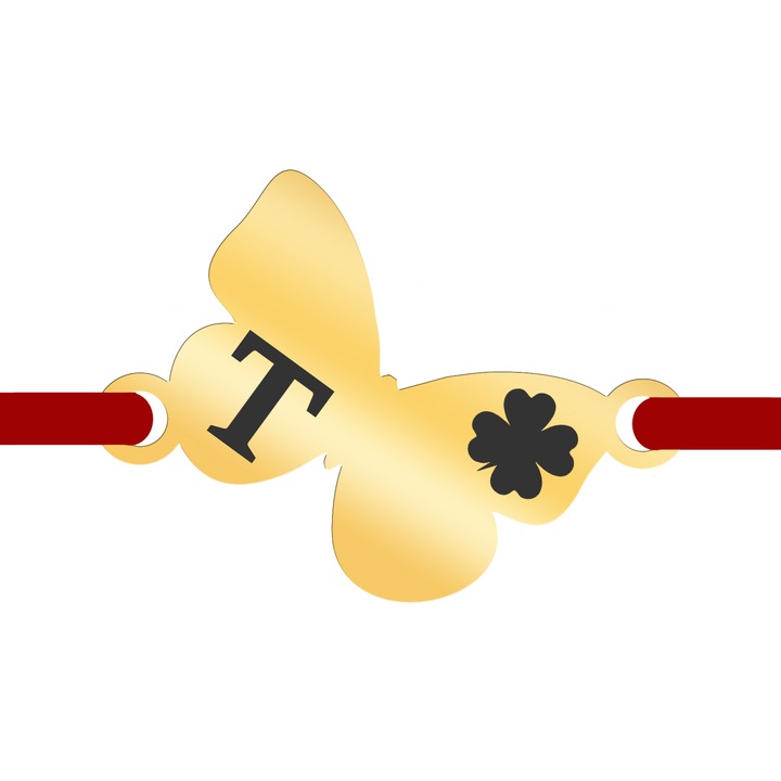 Martisor Bratara Inox Placat Aur 18K Fluture Trifoi Initiala T