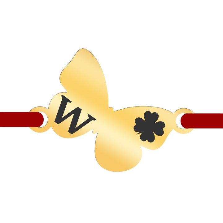 Martisor Bratara Inox Placat Aur 18K Fluture Trifoi Initiala W