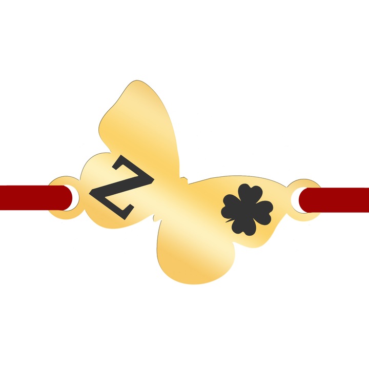 Martisor Bratara Inox Placat Aur 18K Fluture Trifoi Initiala Z