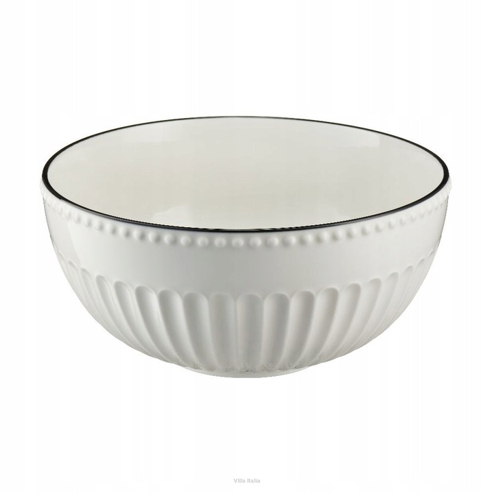 Salatiera Villa Italia Pillar 20 cm, Portelan Alb cu Margine Neagra