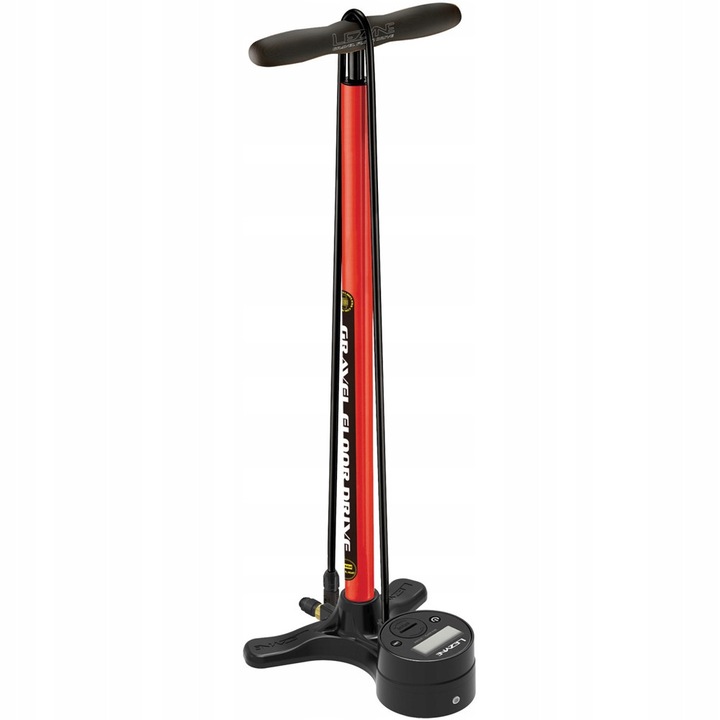 Помпа за велосипед Lezyne Gravel Digital Drive 100psi, червена, среден размер, 3,5" цифров манометър