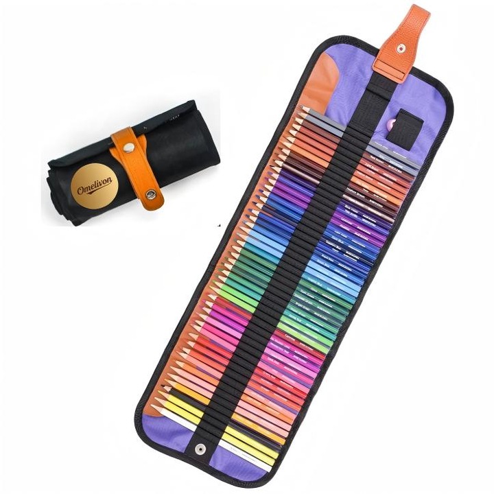 Set de creioane colorate pe baza de ulei, Omelivon®, 50 de Culori, Creion de lemn, Multicolor