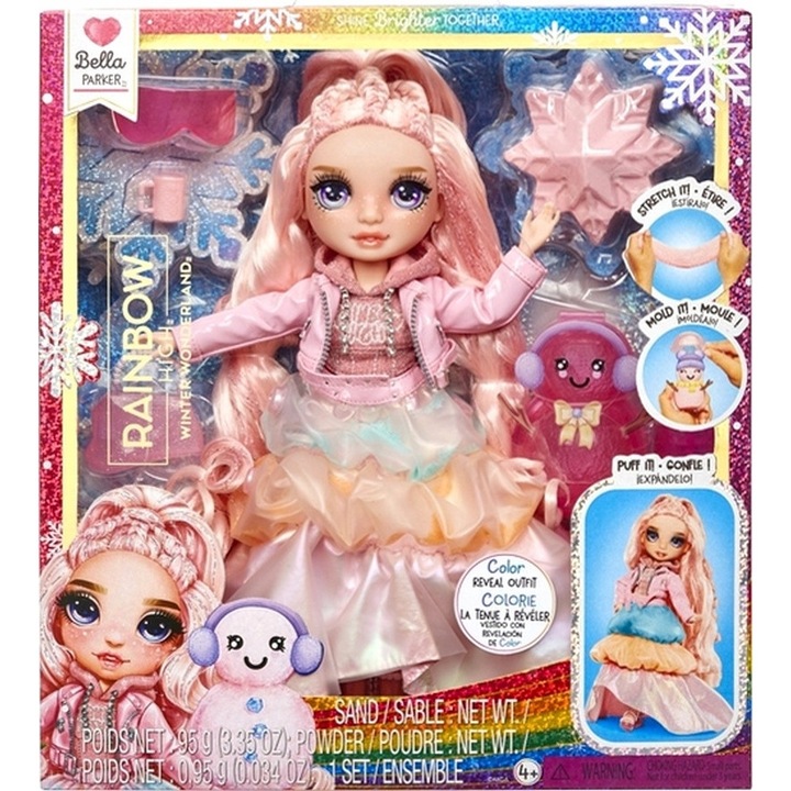 Set 2 x Papusi Rainbow High Bella, Seria Winter Wonderland, Accesorii, 28cm, Iarna