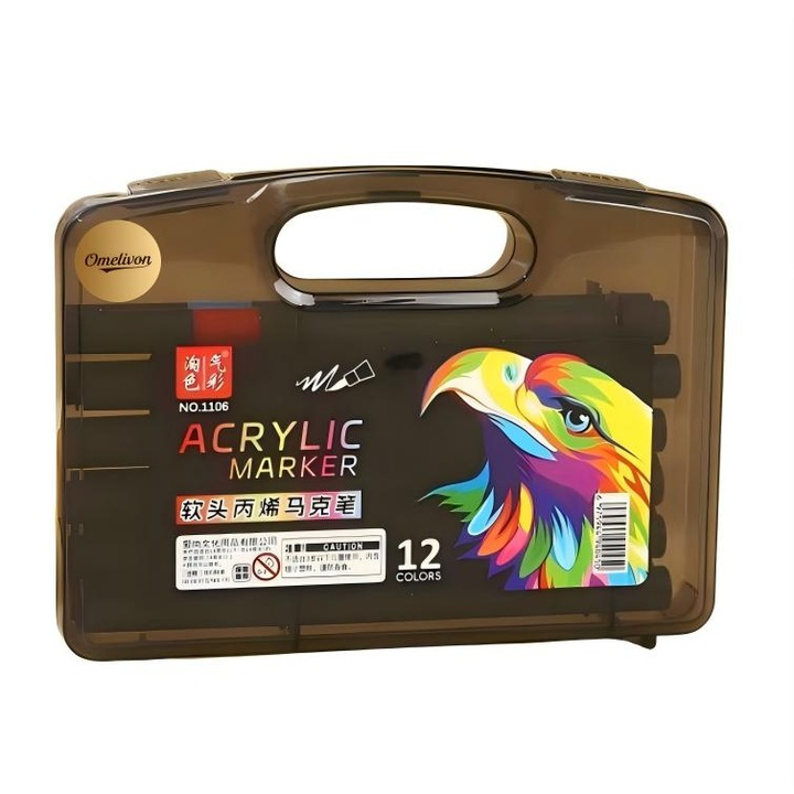 Set 12 markere acrilice Omelivon varf moale multicolor 13cm