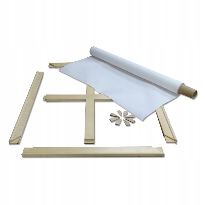 Set panza lana pentru pictura DIY, dimensiune 160x210cm, include cadre din lemn, pene pentru tensionare