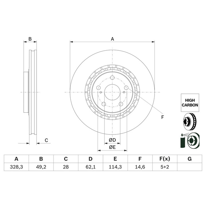 Tárcsafék 0986479G63 Lexus Es/Nx/Rx Toyota Camry/Highlander / Kluger/Previa 3/Rav 4 4/Rav 4 5