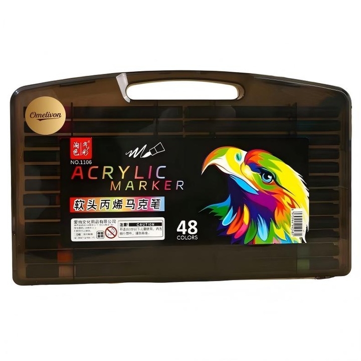 Set 48 markere acrilice cu varf moale, culori diferite, multicolor, 13cm, Omelivon