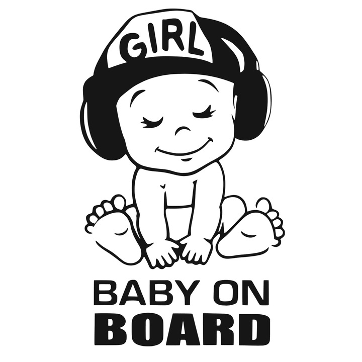 Sticker Baby On Board, Girl, negru, 15 cm