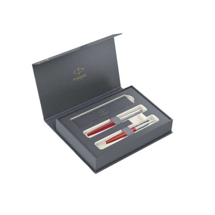 Set Parker Jotter Original Red, stilou si pix, crom lucios, cu clip din otel inoxidabil