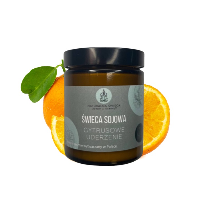 Lumanare Naturalna Swieca, 180 ml, aroma intensa de citrice, timp de ardere 40 ore