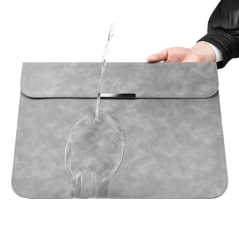 Geanta laptop 13-15 inch, Omelivon, impermeabila, gri inchis, include mouse pad integrat, 28.7x39.7cm