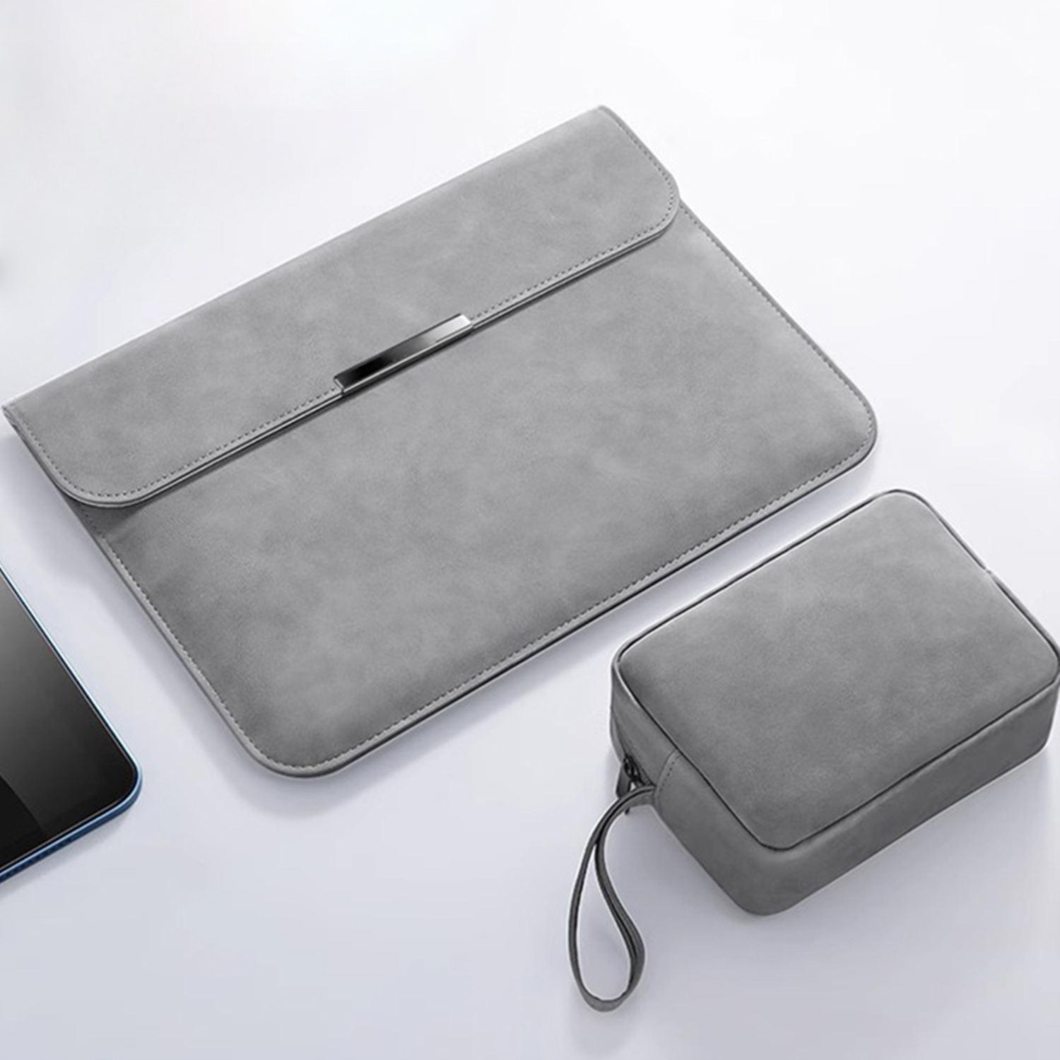 Geanta laptop 13-15 inch, Omelivon, impermeabila, gri inchis, include mouse pad integrat, 28.7x39.7cm