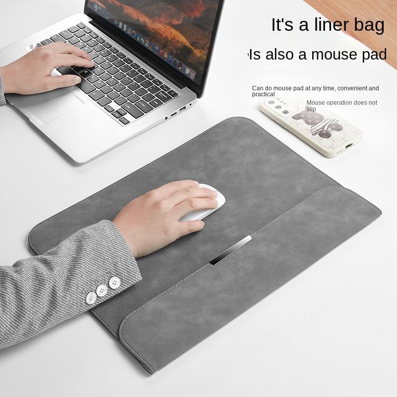 Geanta laptop 13-15 inch, Omelivon, impermeabila, gri inchis, include mouse pad integrat, 28.7x39.7cm