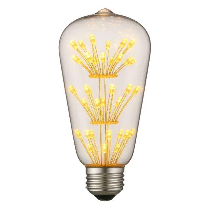 Bec LED Decorativ HCT STYLE ST64, Efect Fireworks, 4W, 2700K, Vintage