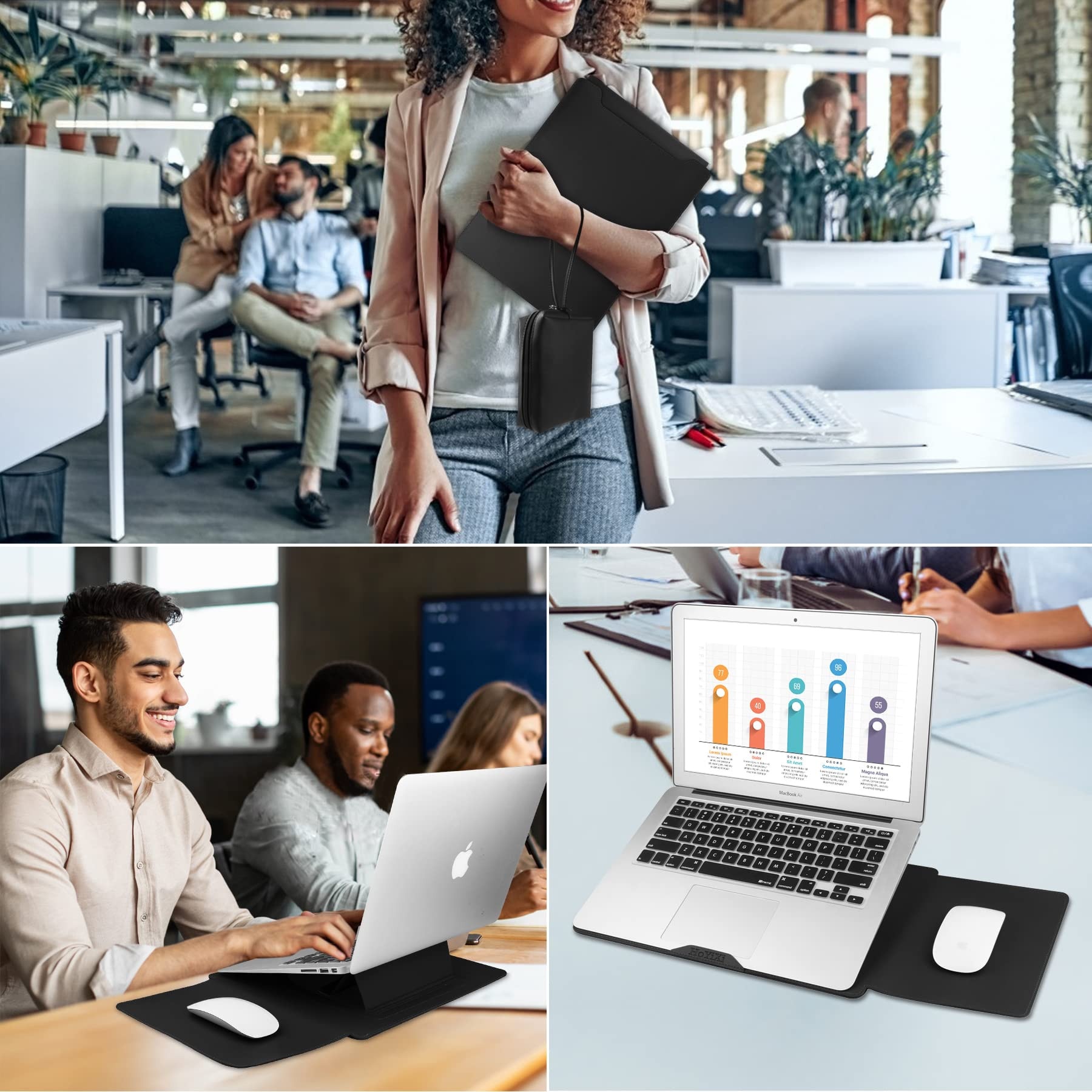 Husa laptop multifunctionala, Omelivon, 13-16 inch, negru, include geanta de depozitare si suport reglabil