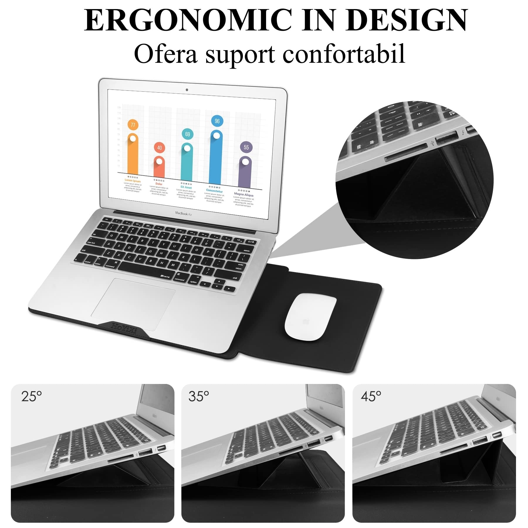 Husa laptop multifunctionala, Omelivon, 13-16 inch, negru, include geanta de depozitare si suport reglabil