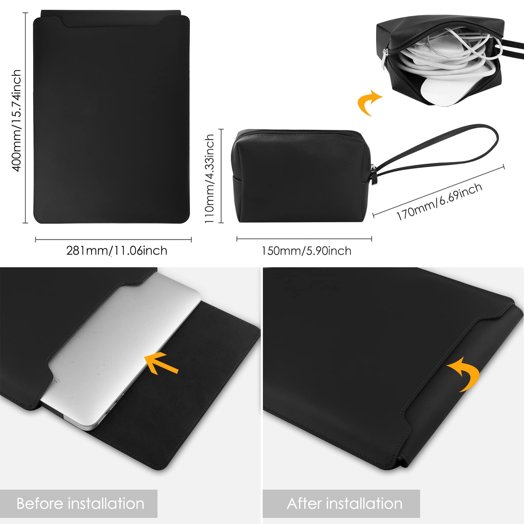 Husa laptop multifunctionala, Omelivon, 13-16 inch, negru, include geanta de depozitare si suport reglabil