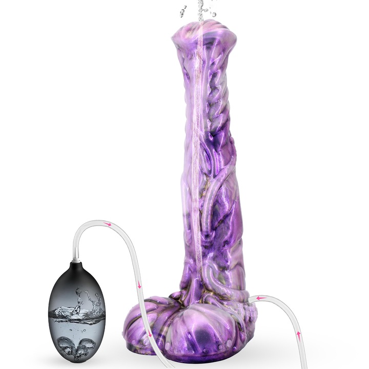 Dildó, realisztikus, ejakulációval, HANITUOR, 30cm, tapadókorongos talp, vízálló - intim játékok egyedül vagy párban, 27.5x5.2cm, puha szilikon, lila