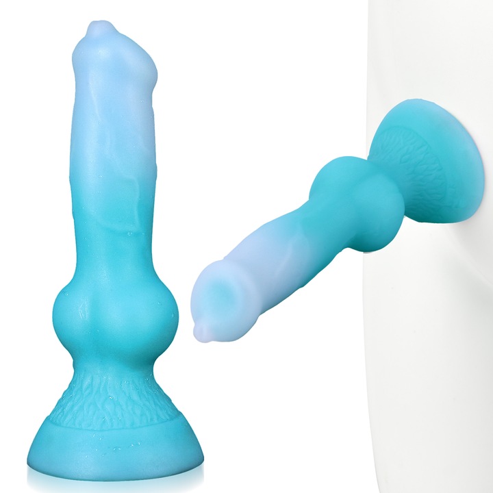 Dildó Realisztikus Caine HANITUOR Kezdőknek alkalmas női szexjáték, G-pont stimuláció, hüvelyi masszázs, folyékony szilikon, adszorbeáló tartó, kék, 19x3.4cm