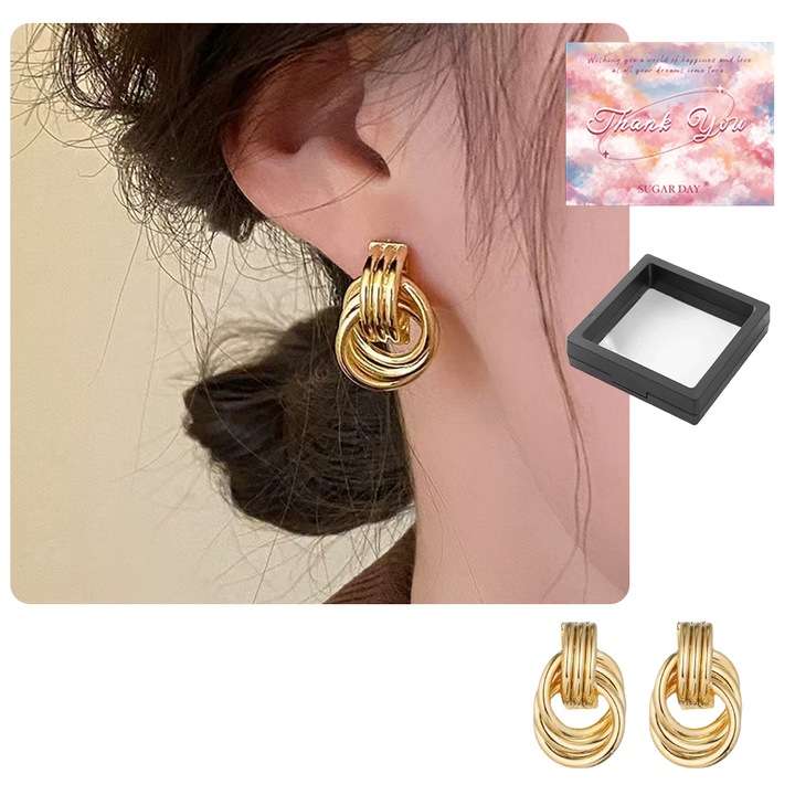 Cercei cerc neregulat aurii, design simplu, material aliaj