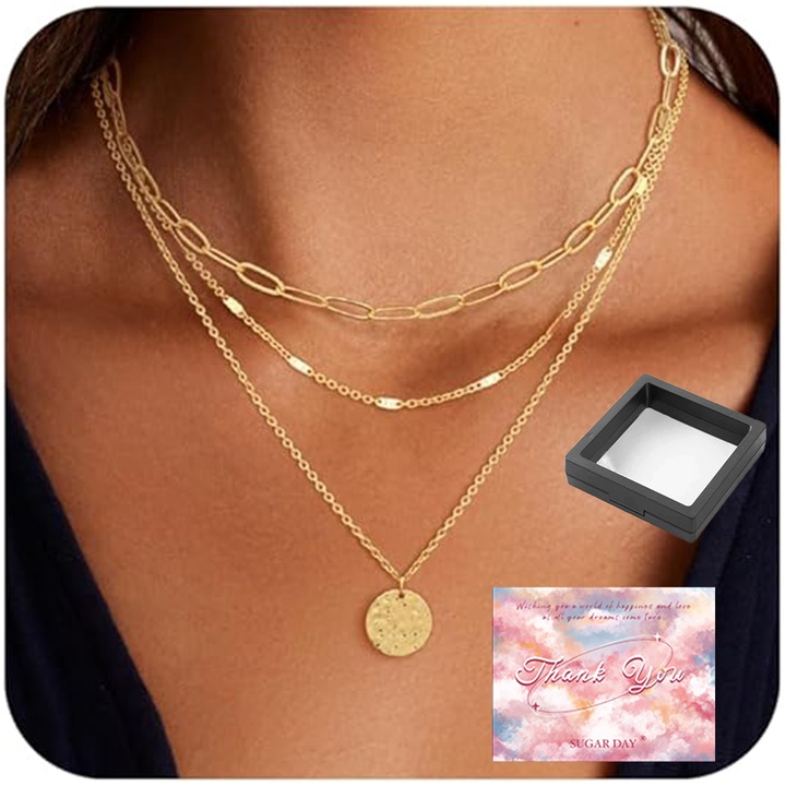 Set coliere aurii stratificate, geometric, ajustabile, bijuterii dama, cadou de Valentine's Day