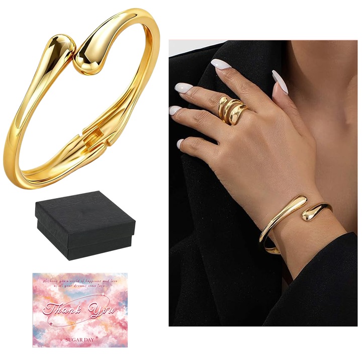 Bratara geometrica din argint 800 placata cu aur, design deschis, luciu metalic, dimensiune ajustabila