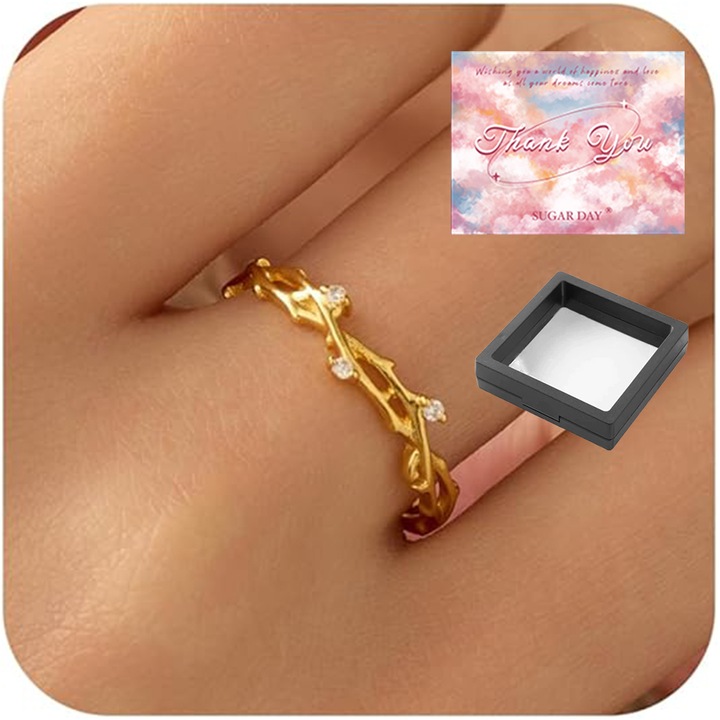 Inel Aurit, cu Zircon, Design Elegant, Ajustabil, Cupru