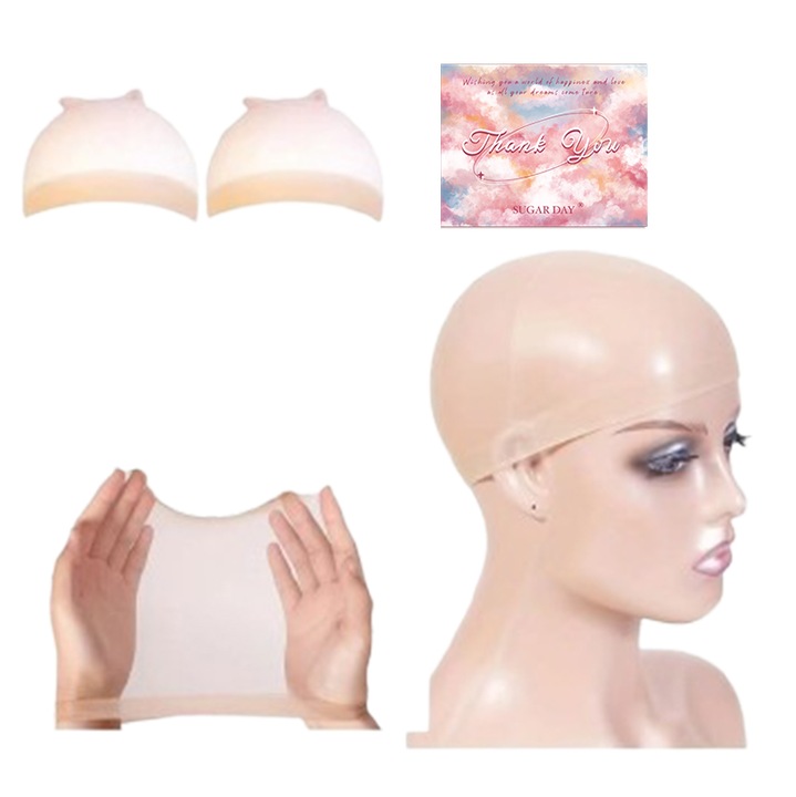 Boneta pentru peruca din nylon elastic, bej, set de 2 bucati