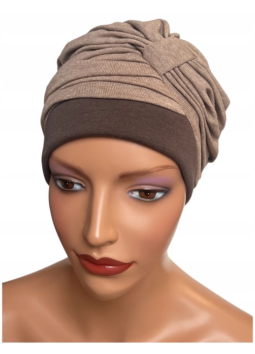 Turban Dama ELA Incalzit, Stil Elegant, Culoare Maro Deschis, Toamna-Iarna