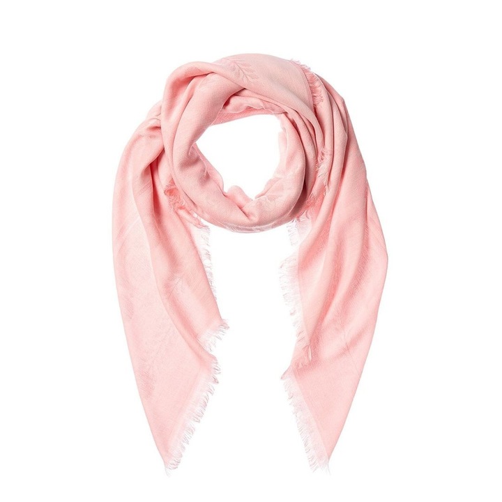 Esarfa Versace, roz, matase, cu franjuri, 137x137cm