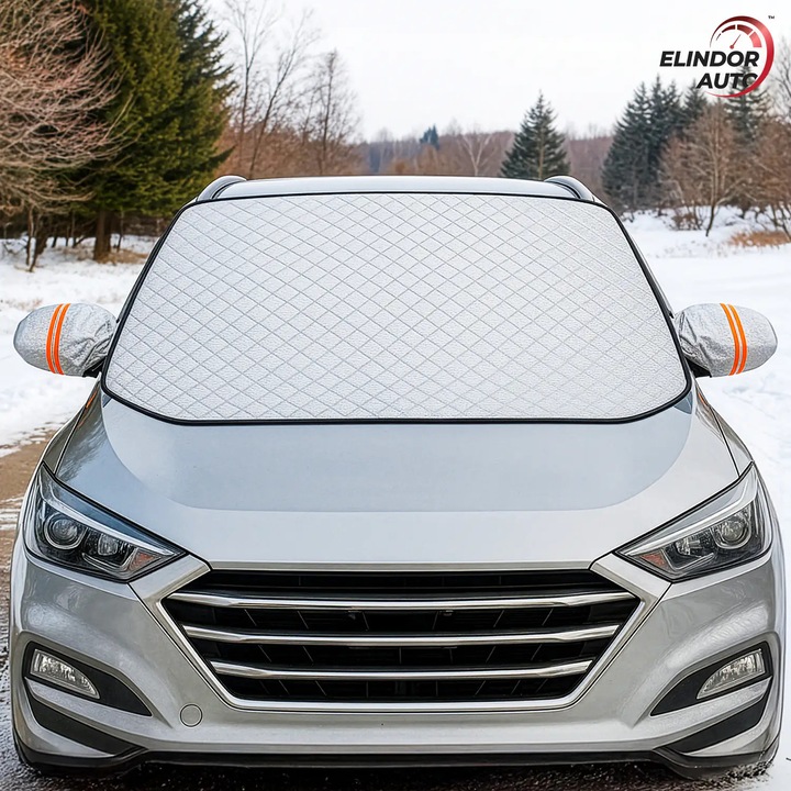 Parasolar Auto Elindor pentru Parbriz și Oglinzi, Magnetic, 9 Magneti, Argintiu, 165x230cm