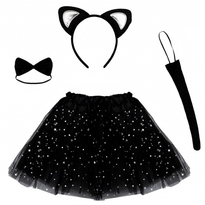 Set Costum Catel Negru, cu Fusta Tulle, 30x30cm, Universal