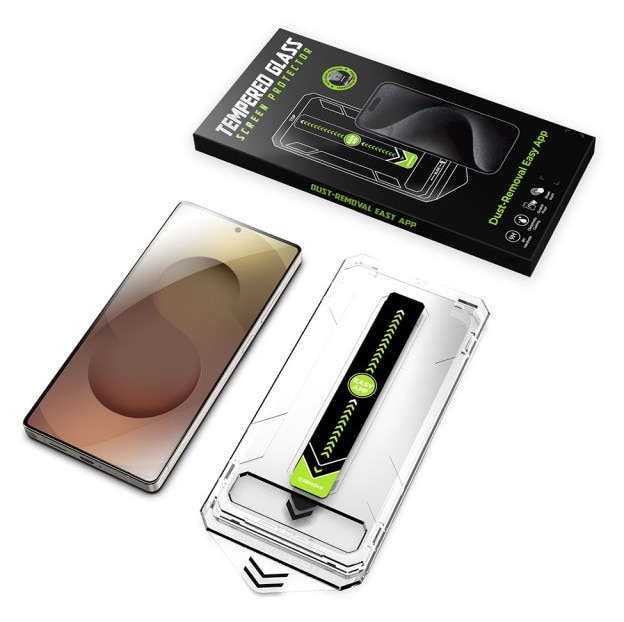 Folie Sticla Upzz® Titan Pentru Samsung Galaxy S25 FE, Aplicator Inclus, Montaj Rapid, Transparenta Cu Rama Neagra