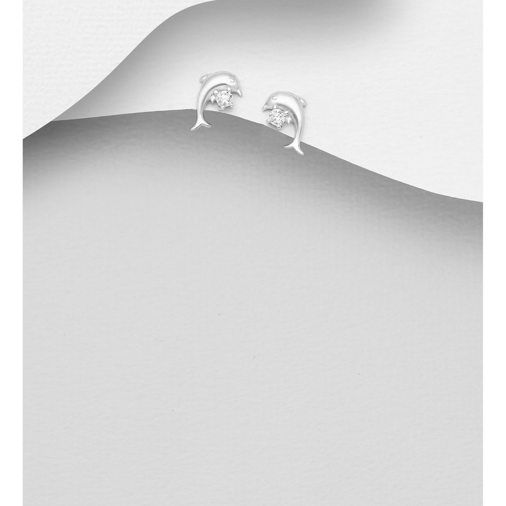 Cercei delfini mici din argint cu cristale