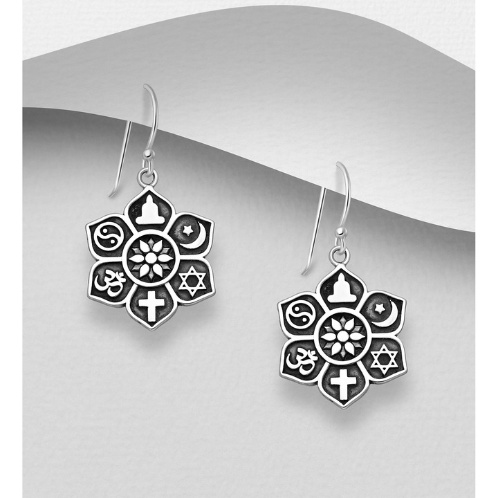 Cercei din argint cu floare si Ying-Yang