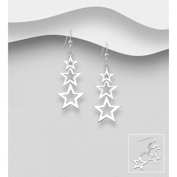 Cercei argint trei stelute contur si lantisoare