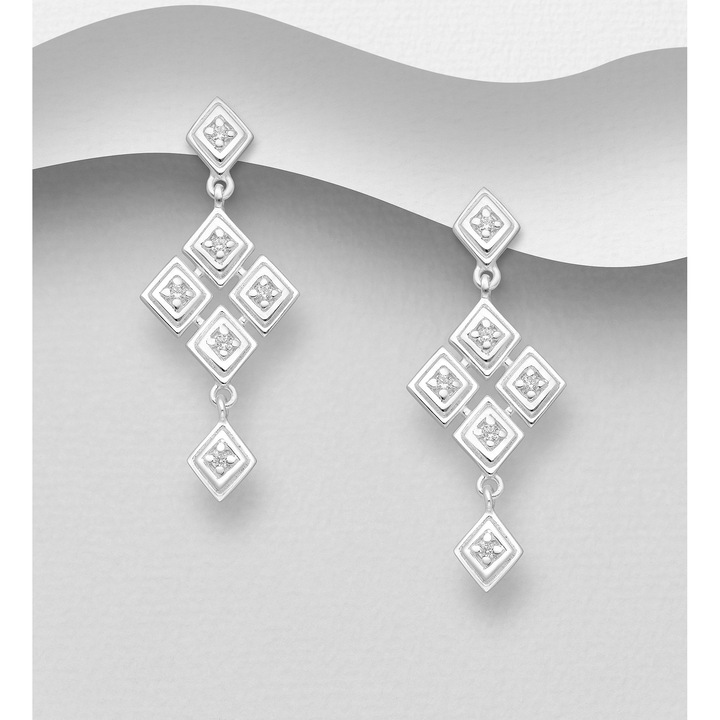 Cercei din argint cu romburi si cristale