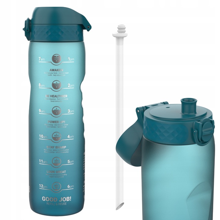 Bidon Motivational Ion8 cu pai, 1L, BPA Free, Albastru