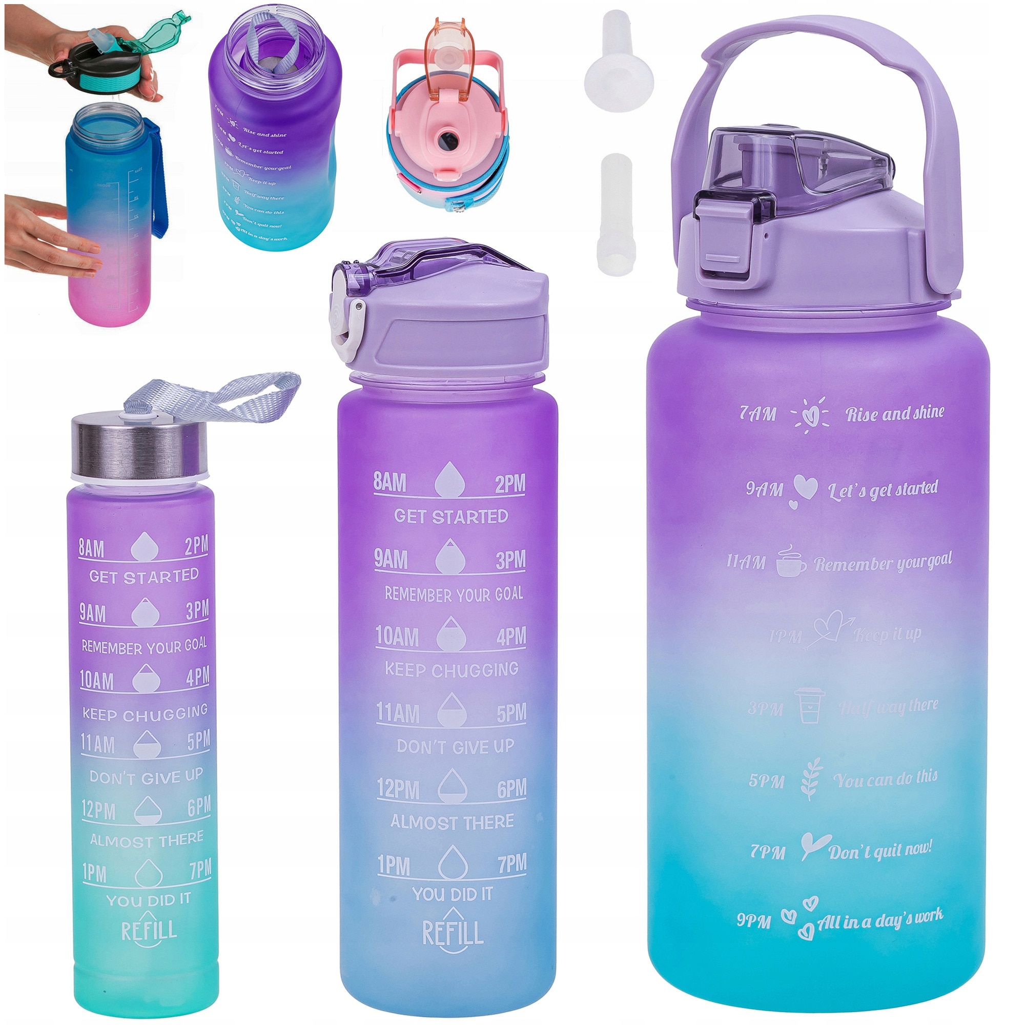 Set 3 Bidon Sticla Apa Motivationala Shaker Fitness 2L 0.7L 0.3L - eMAG.ro