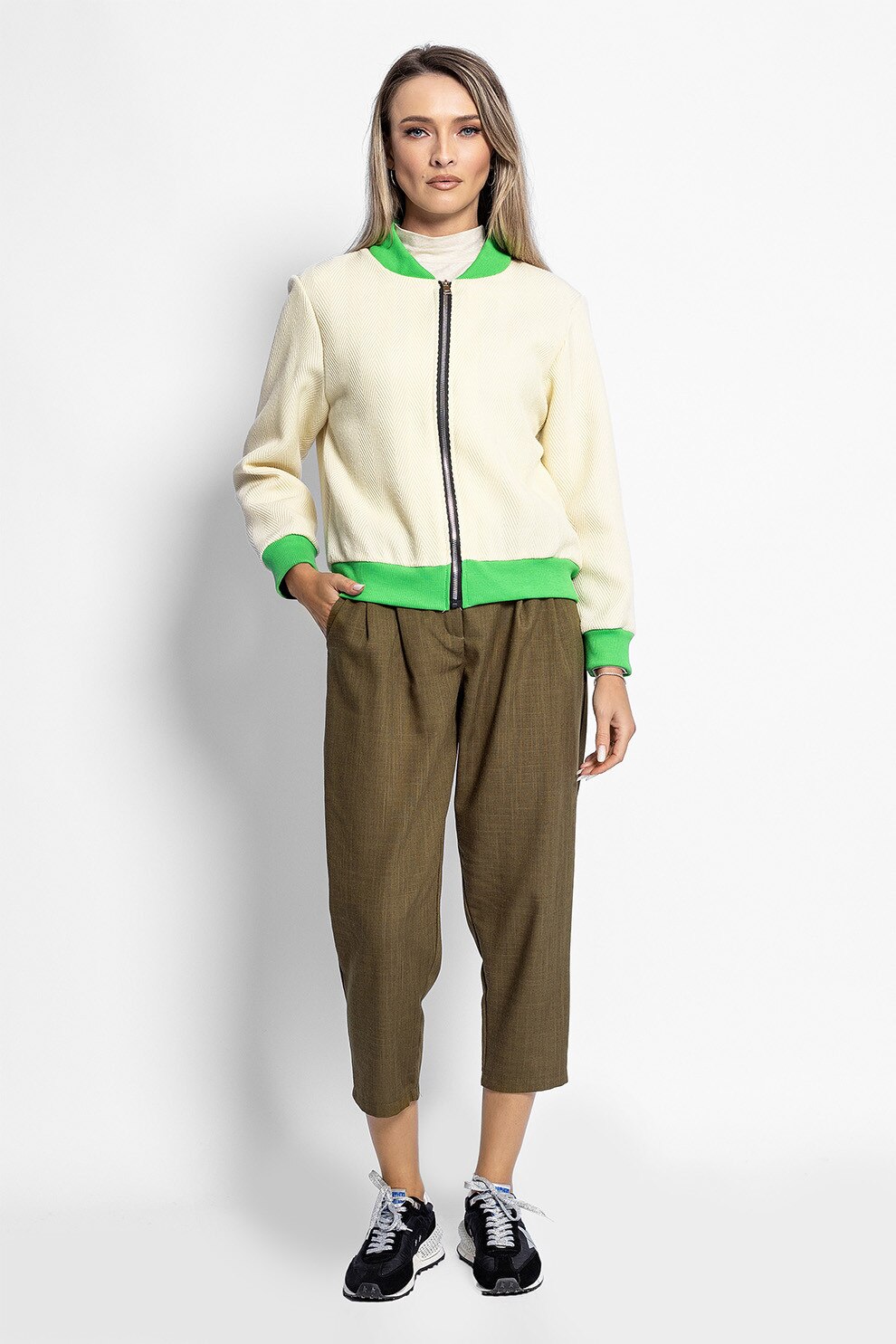 Antonia M, Pantaloni capri cu buzunare oblice, Kaki, S