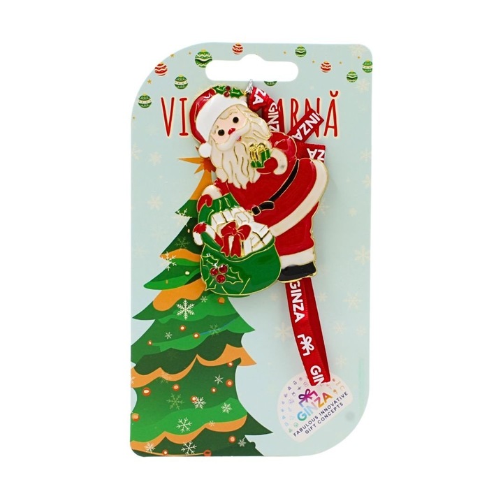 Decoratiune metalica Ginza, vis de iarna, model Mos Craciun cu sacul de cadouri