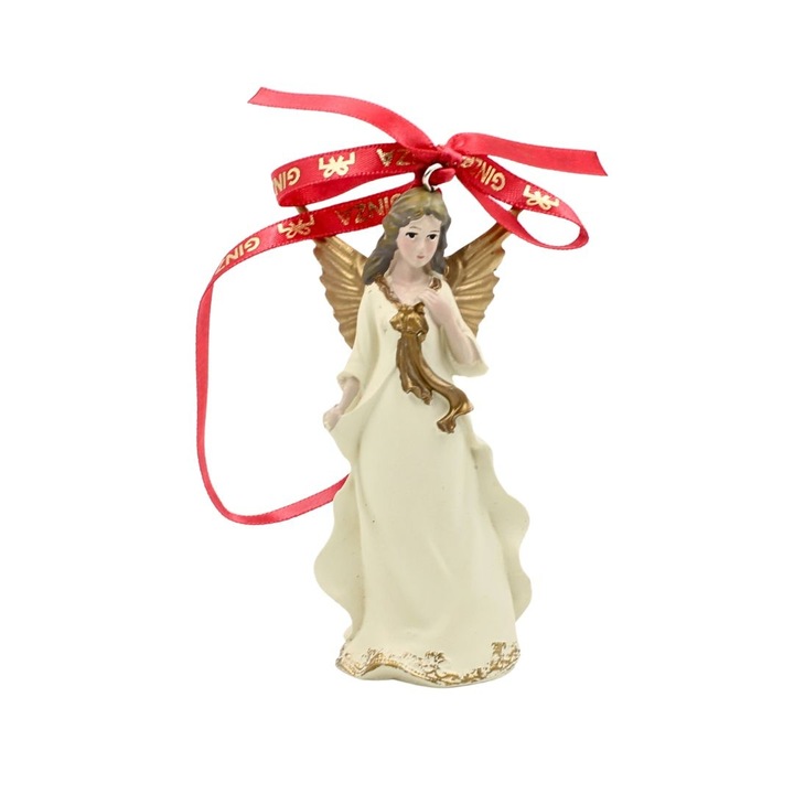 Decoratiune Ginza, Regatul de Craciun, Royal, model ingeras ascultator, alb, 10 cm