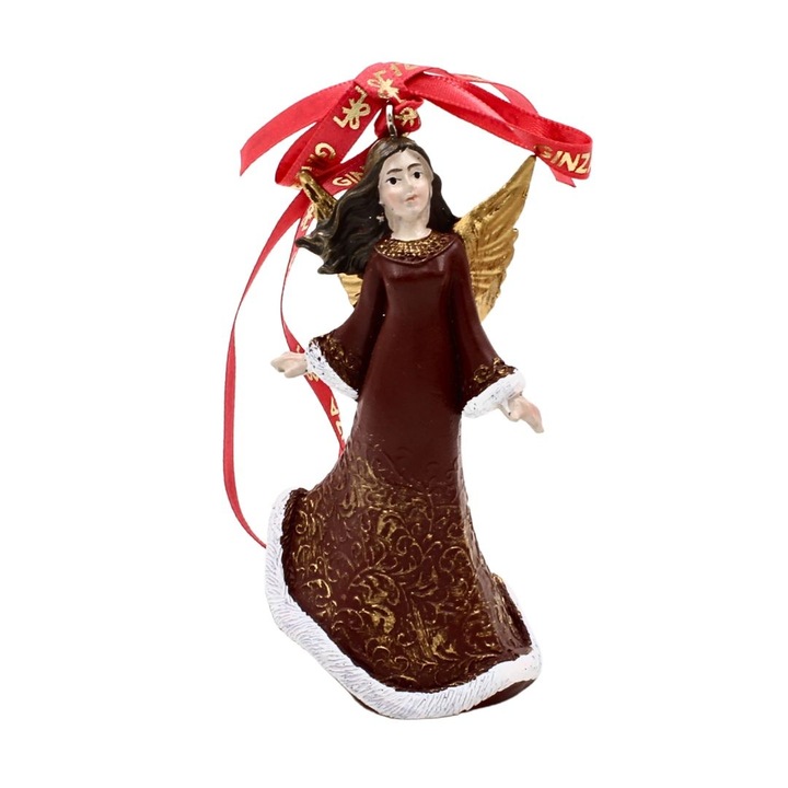 Decoratiune Ginza, Regatul de Craciun, Royal, model ingeras elegant, maro, 10 cm