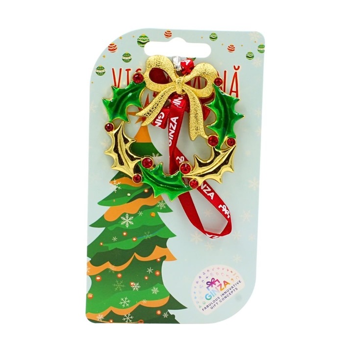 Decoratiune metalica Ginza, vis de iarna, model ghirlanda fundita aurie